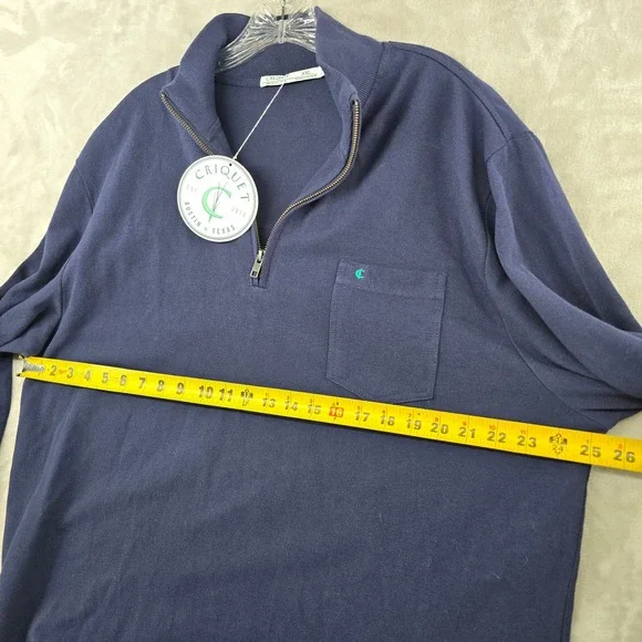 Criquet 1/4 Zip Pullover Mens XXL Navy Blue Organic Cotton Pique Pocket Sweater - Picture 4 of 8